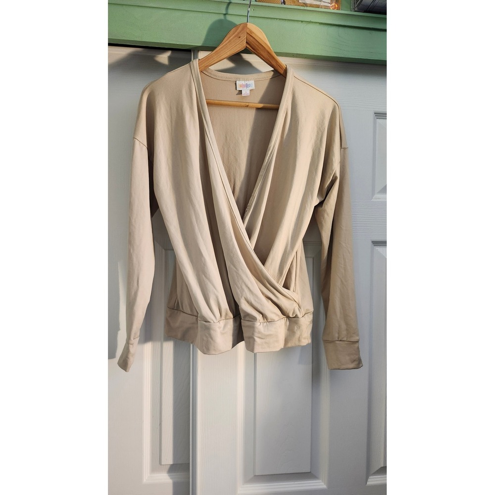 LuLaRoe Women Tan Beige Wrap Front Surplice V-Neck Long Sleeve Top Size Small S